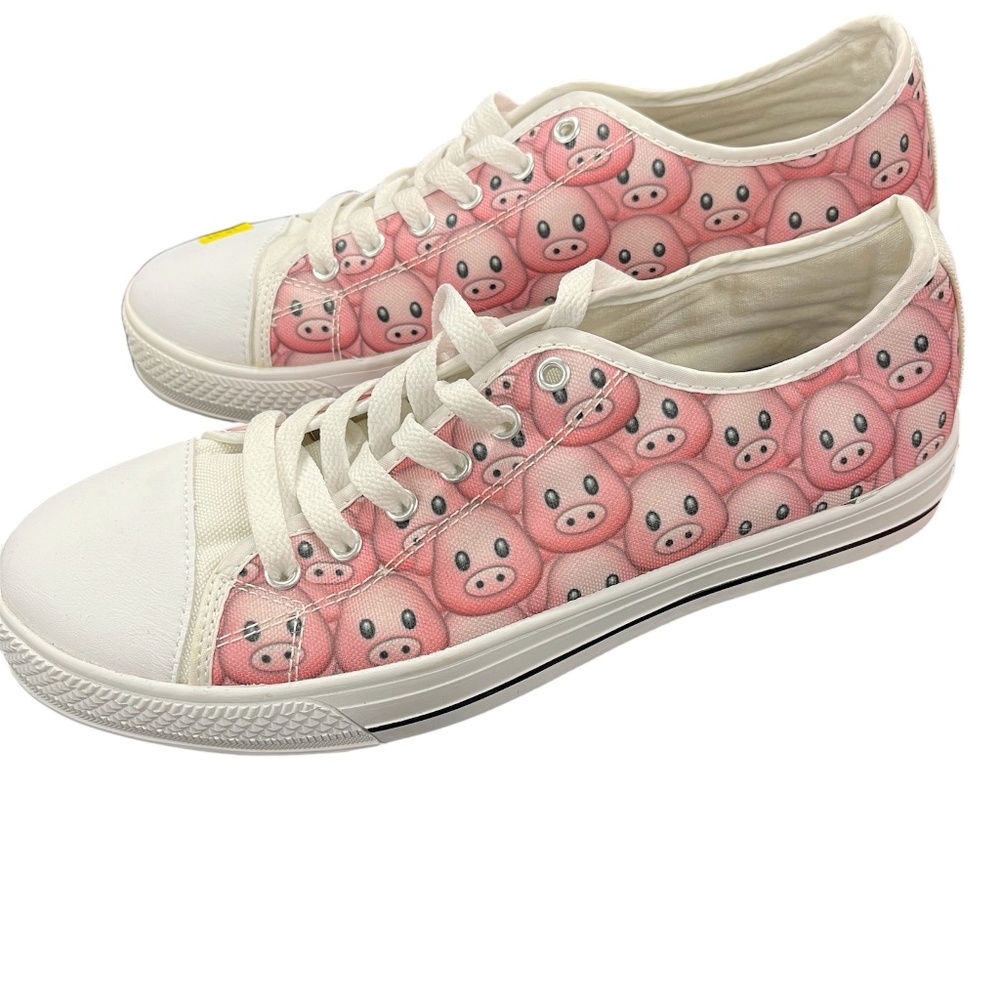 Pink Piggy Face Print Custom Low Top Tennis Shoes W8 M9
